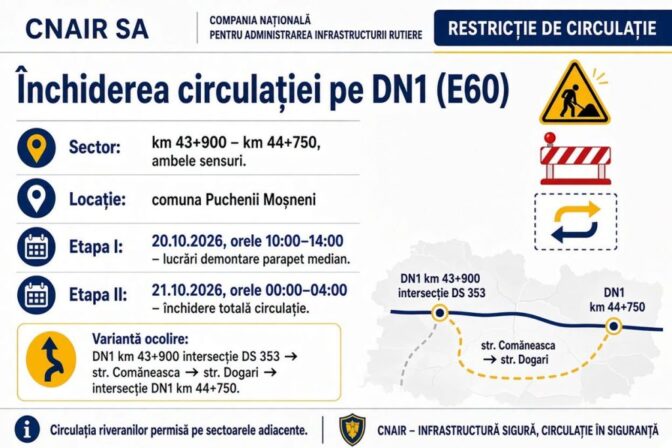 CNAIR închide DN1, pentru o&hellip;